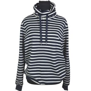 Soyconcep Navy and White Striped Women's Hoodie Size Med